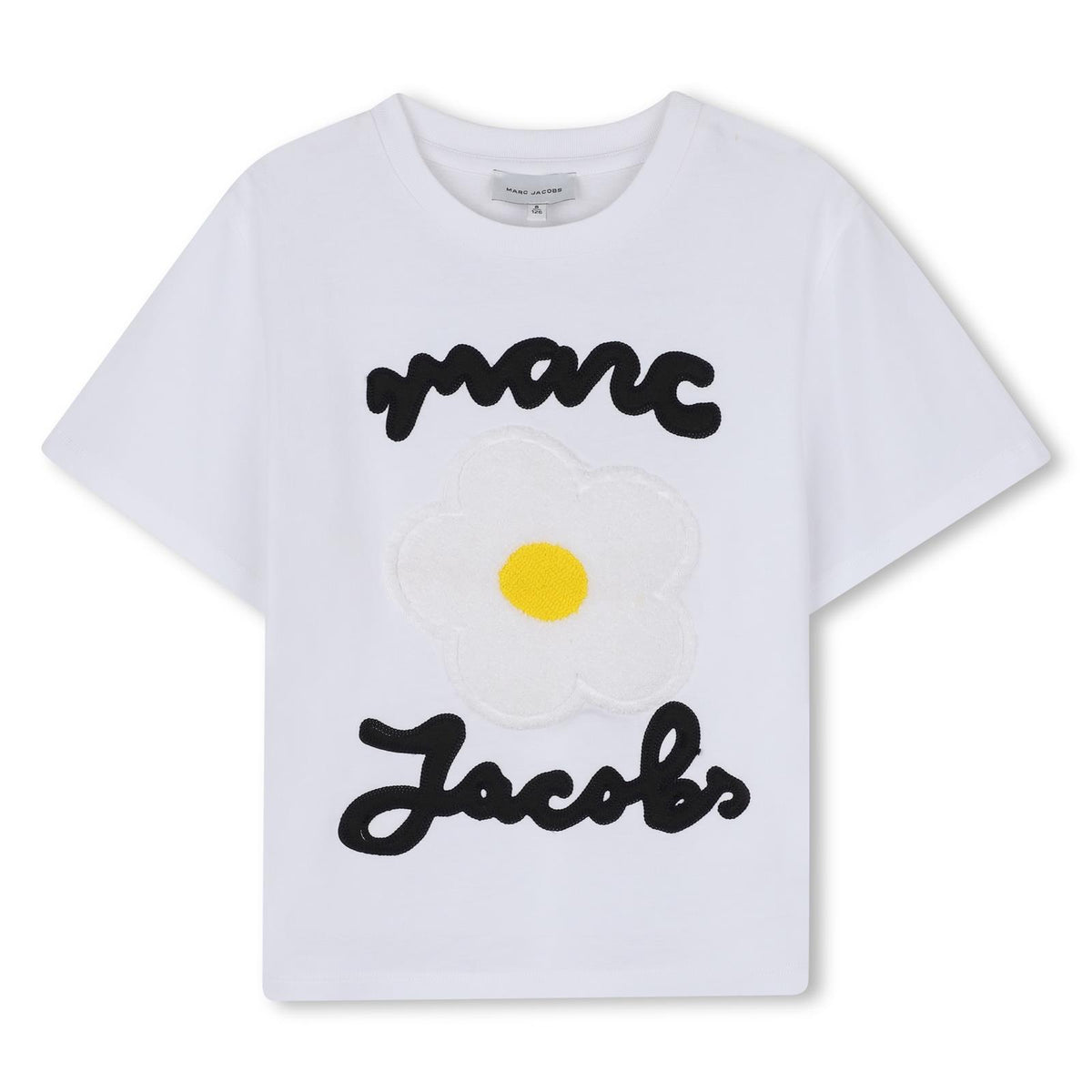 Short-sleeved cotton jersey t-shirt con a boucle ricamo daisy sul davanti e marc jacobs illustrazione in cornely ricamo. W61000 10P MARC JACOBS KIDS 