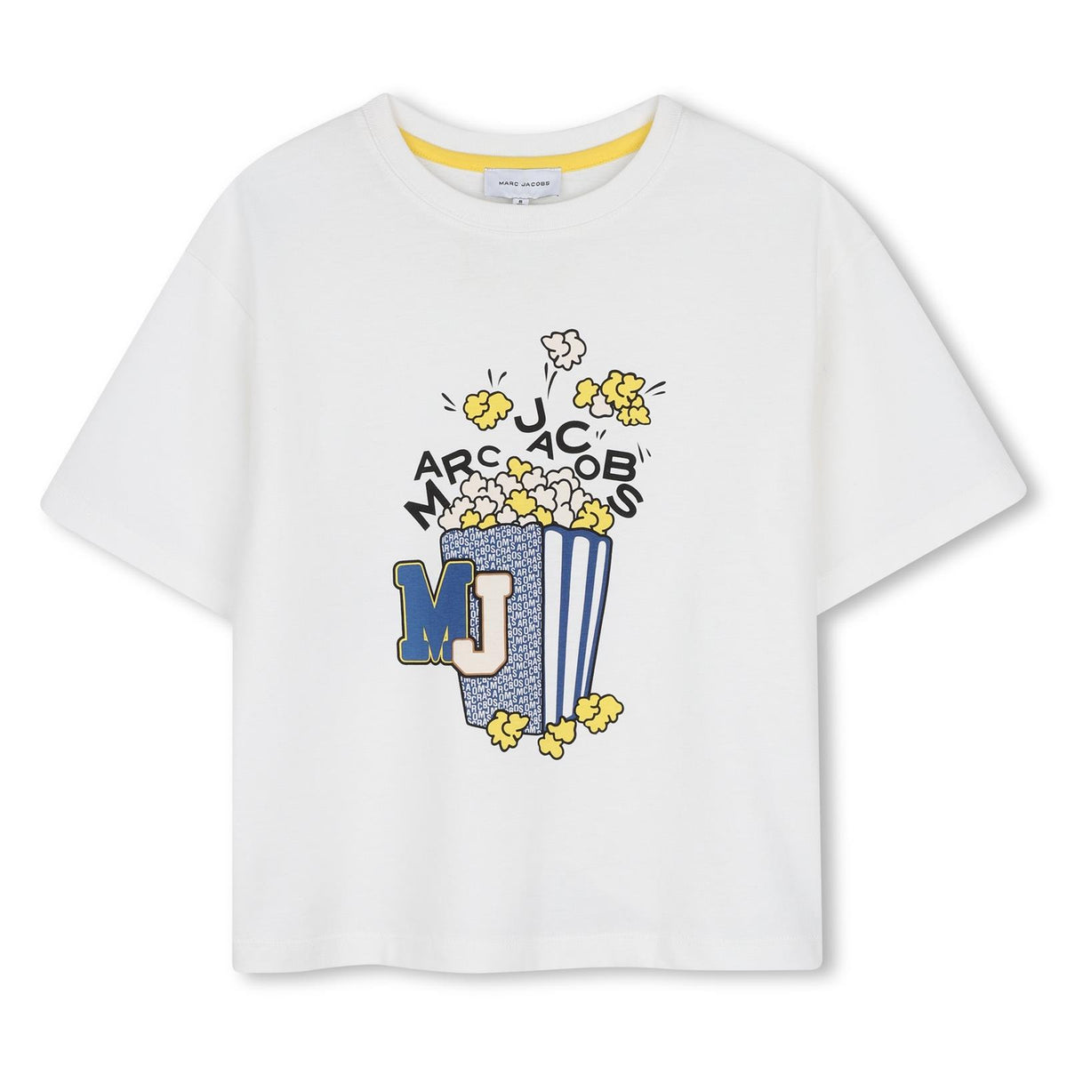 Organic cotton jersey t-shirt con a marc jacobs popcorn illustrazione sul davanti e a woven marc jacobs label sul retro. W61031 126 MARC JACOBS KIDS 