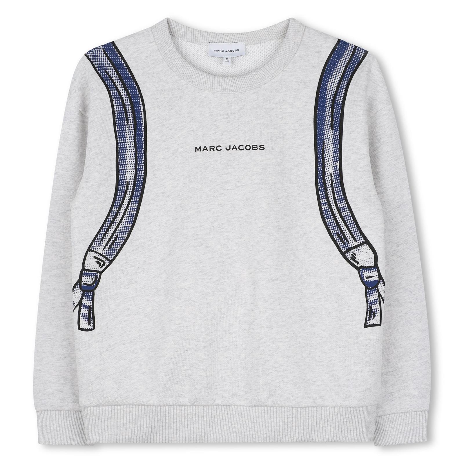 Heathered cotone garzato sweatshirt, trompe l'oeil backpack stampa sul davanti e al retro, marc jacobs illustrazione sul davanti. W61036 A18 MARC JACOBS KIDS 