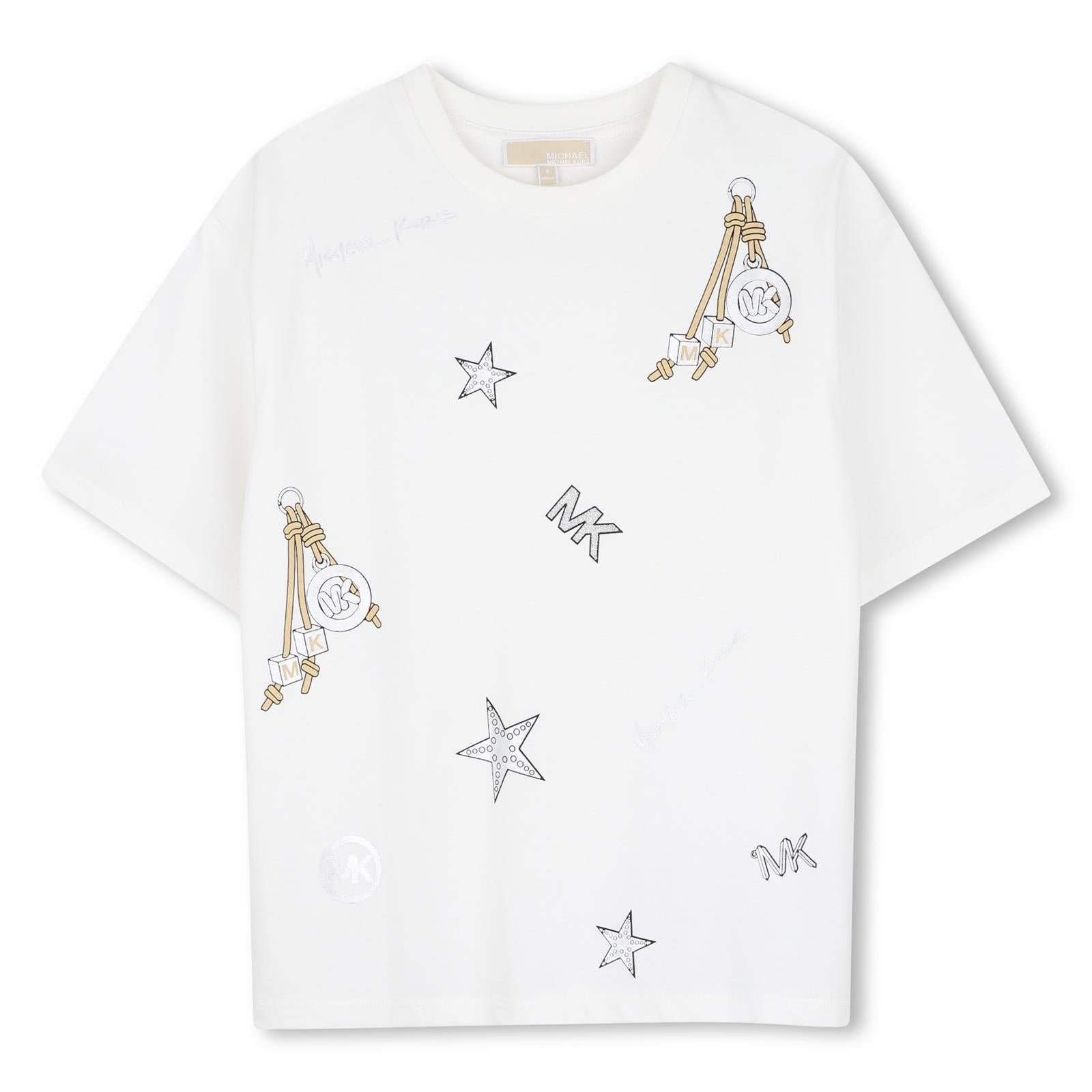 Short-sleeved t-shirt in jersey (100% co). Charms illustrazione in stampa e effetto metallizzato stampa sul davanti. This garment contains cotton from organic farming. R30689 117 MICHAEL KORS KIDS 