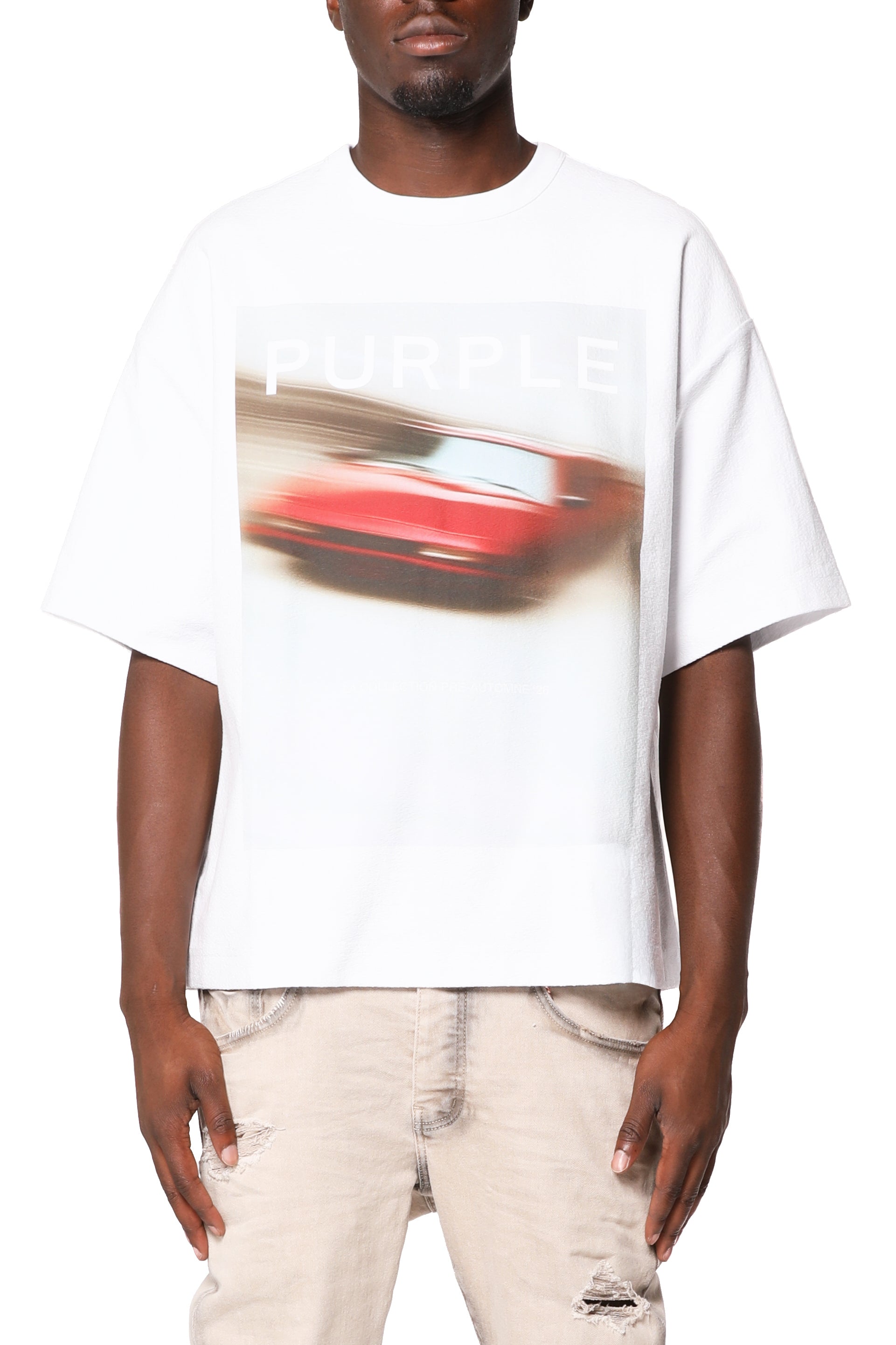 Hwt Textured Jersey Ss White M1057HTWD326 WHITE PURPLE BRAND 