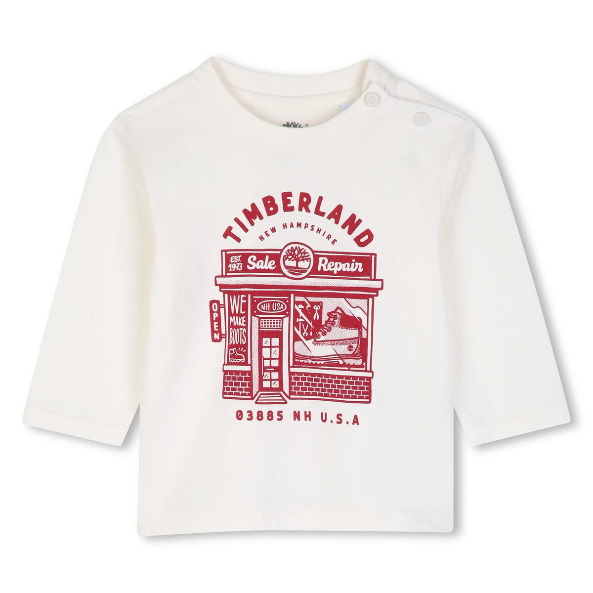 100% cotton from organic farming jersey maniche lunghe t-shirt, chiusura con bottoni automatici at spalla, printed illustrazione on davanti. T61028 127 TIMBERLAND KIDS 