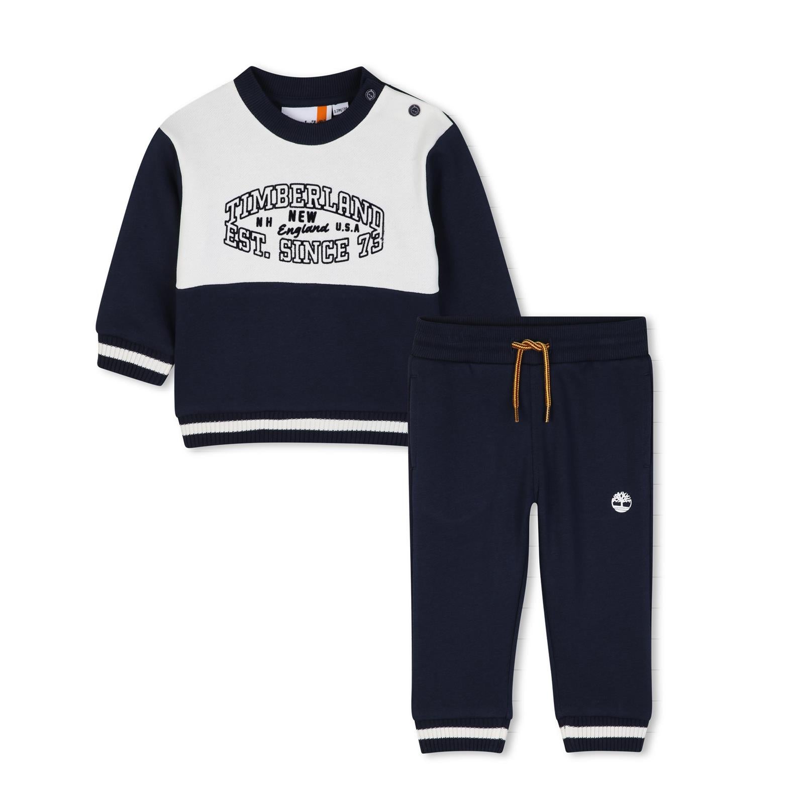 Sweat-shirt + jog pantaloni set. 80% coton / 20% polyester cotone garzato. Bicolor sweatshirt con davanti yoke, chiusura con bottoni automatici on spalla, a righe costina at fondo maniche e body, printed illustrazione on davanti. Jog pantaloni con vi T61037 849 TIMBERLAND KIDS 