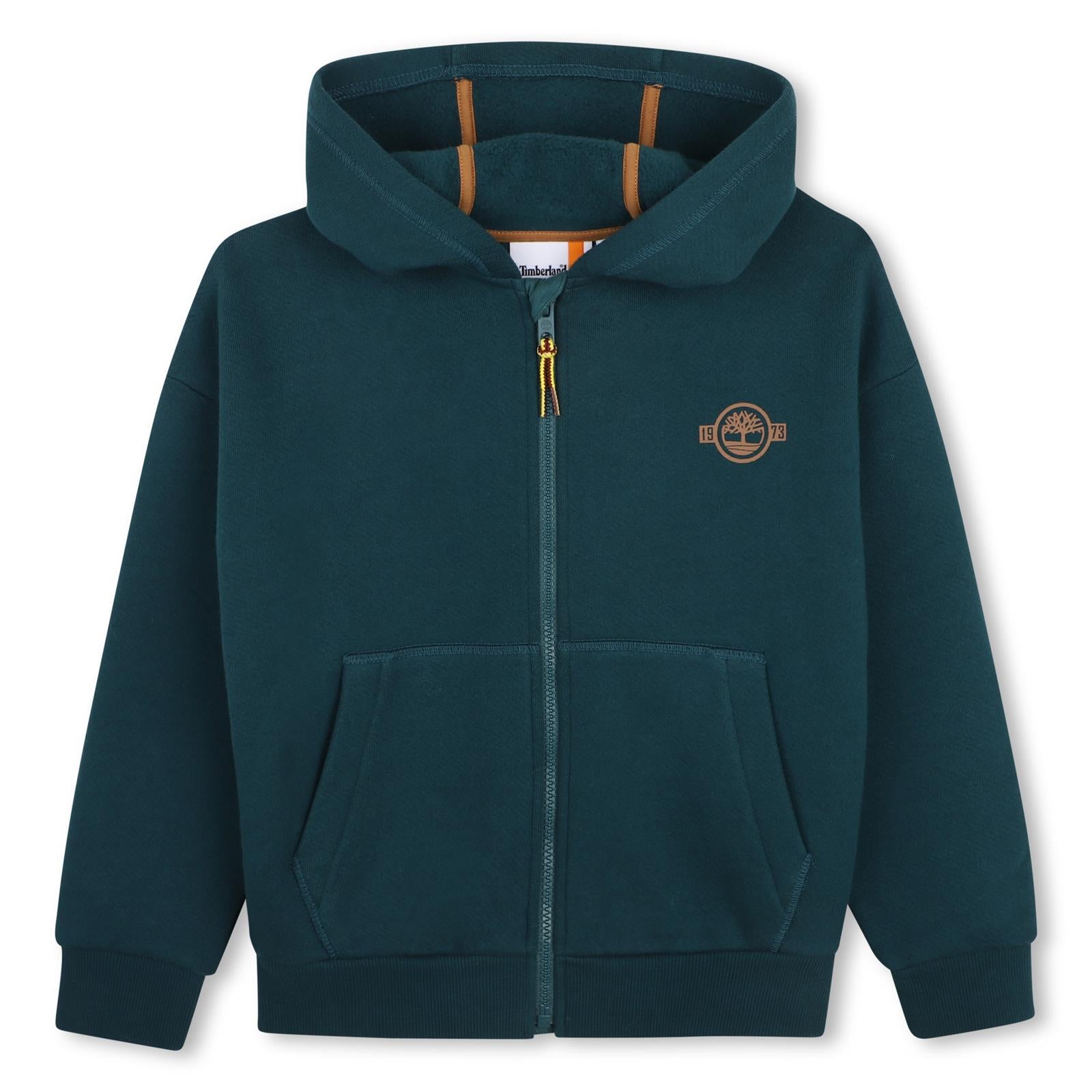 100% cotton from organic farming brushed herringbone cotone garzato con cappuccio cardigan, zip chiusura, davanti tasche, printed logos on davanti e retro. *con jogg pantaloni t61070* T61067 68R TIMBERLAND KIDS 