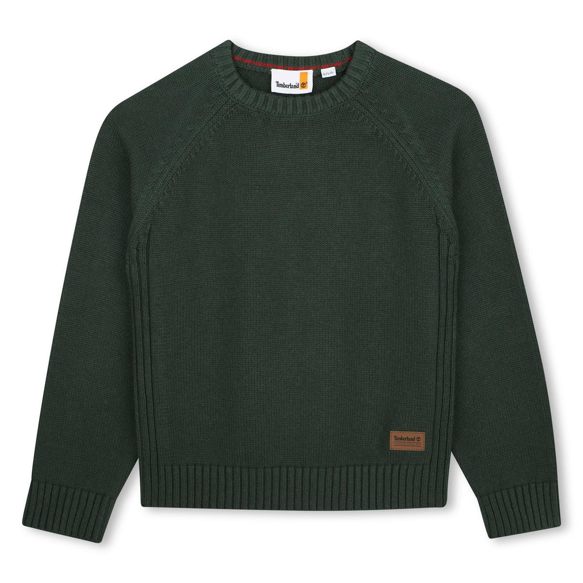 85% cotton / 15% wool in maglia felpa, different knit stitch pattern on sides, printed logo on paper label at fondo. T61081 68R TIMBERLAND KIDS 