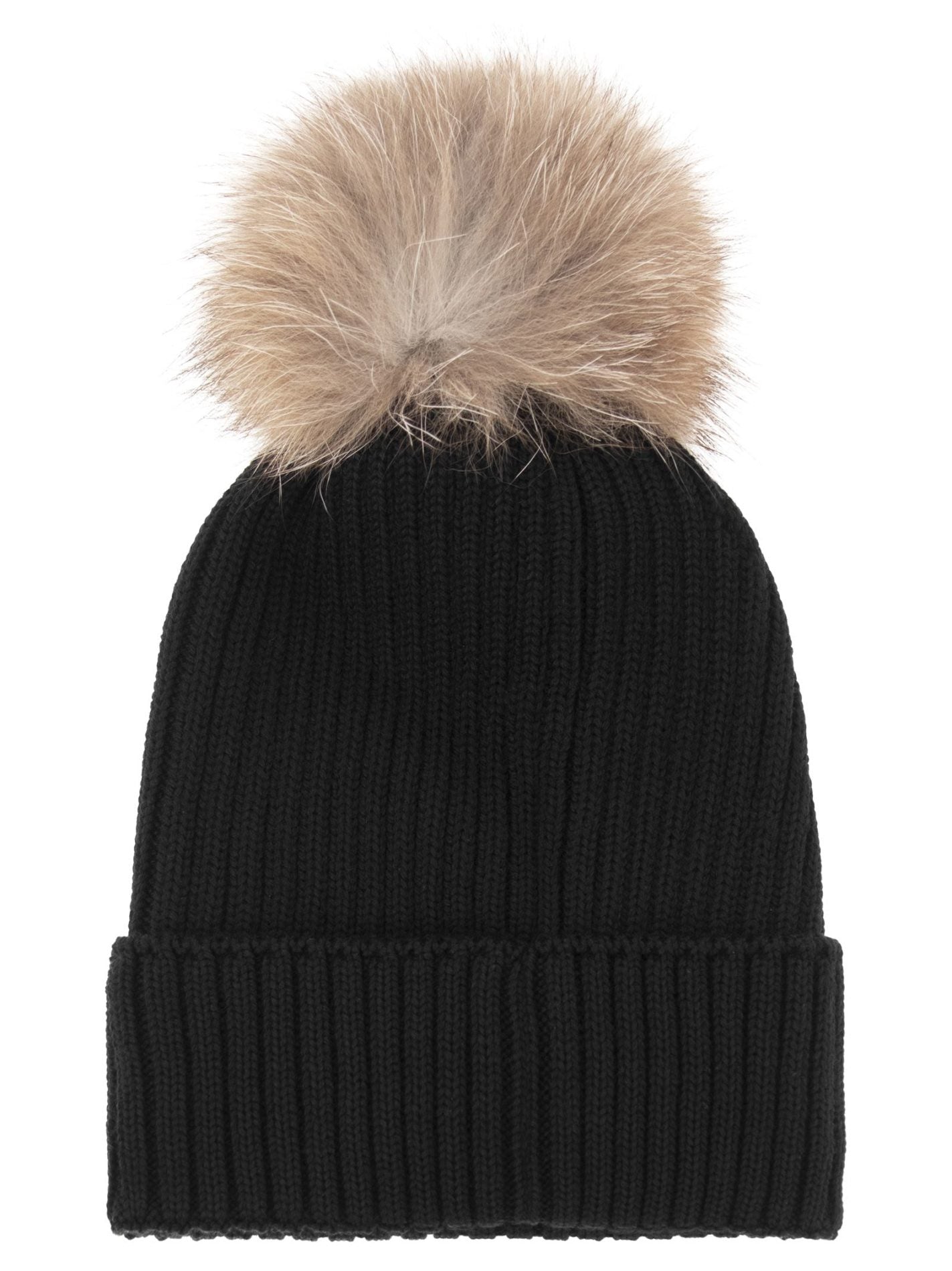 Black wool pom pom hat