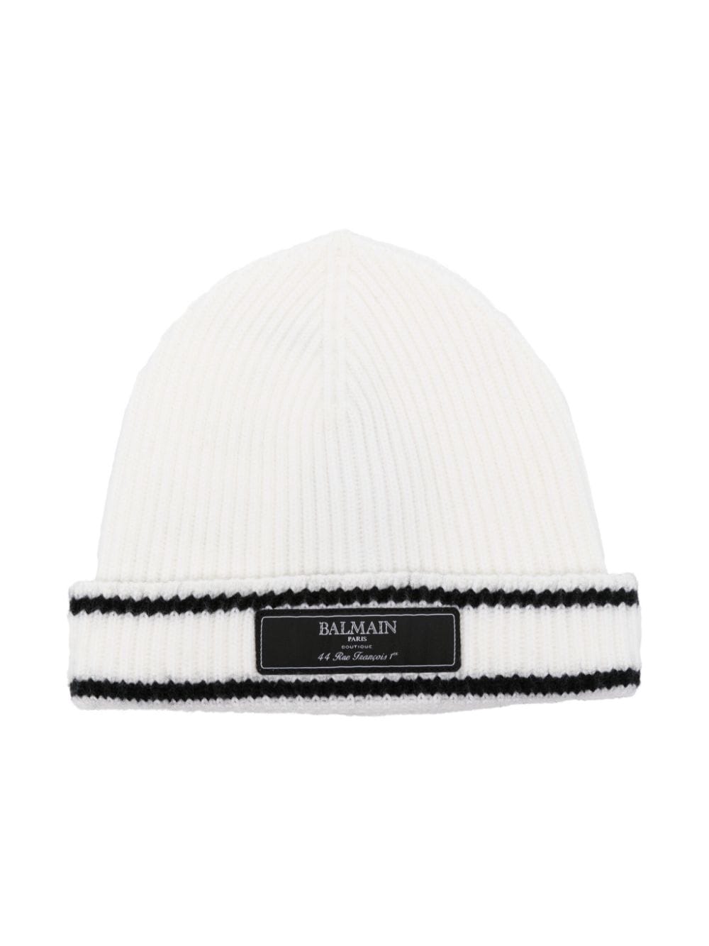 White ribbed hat with black profiles wool