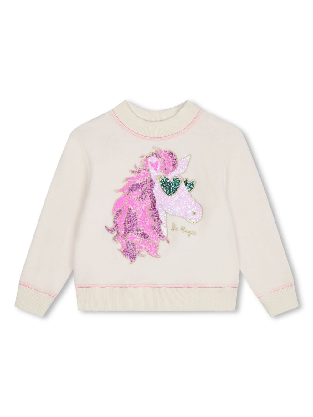 Felpa beige patch unicorno paillettes