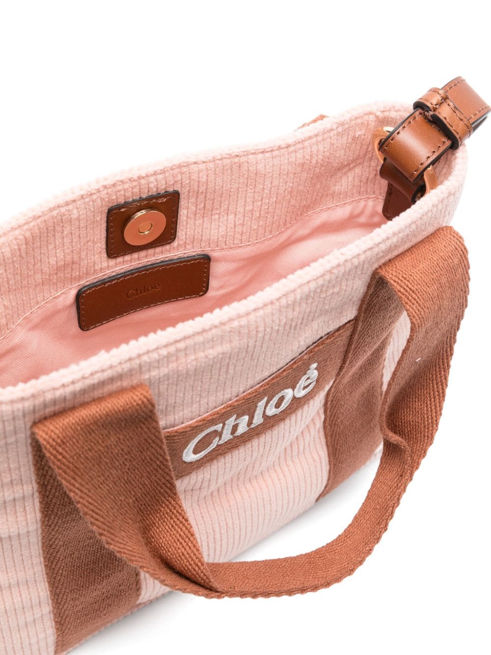 Pink ribbed bag with embroidery logo