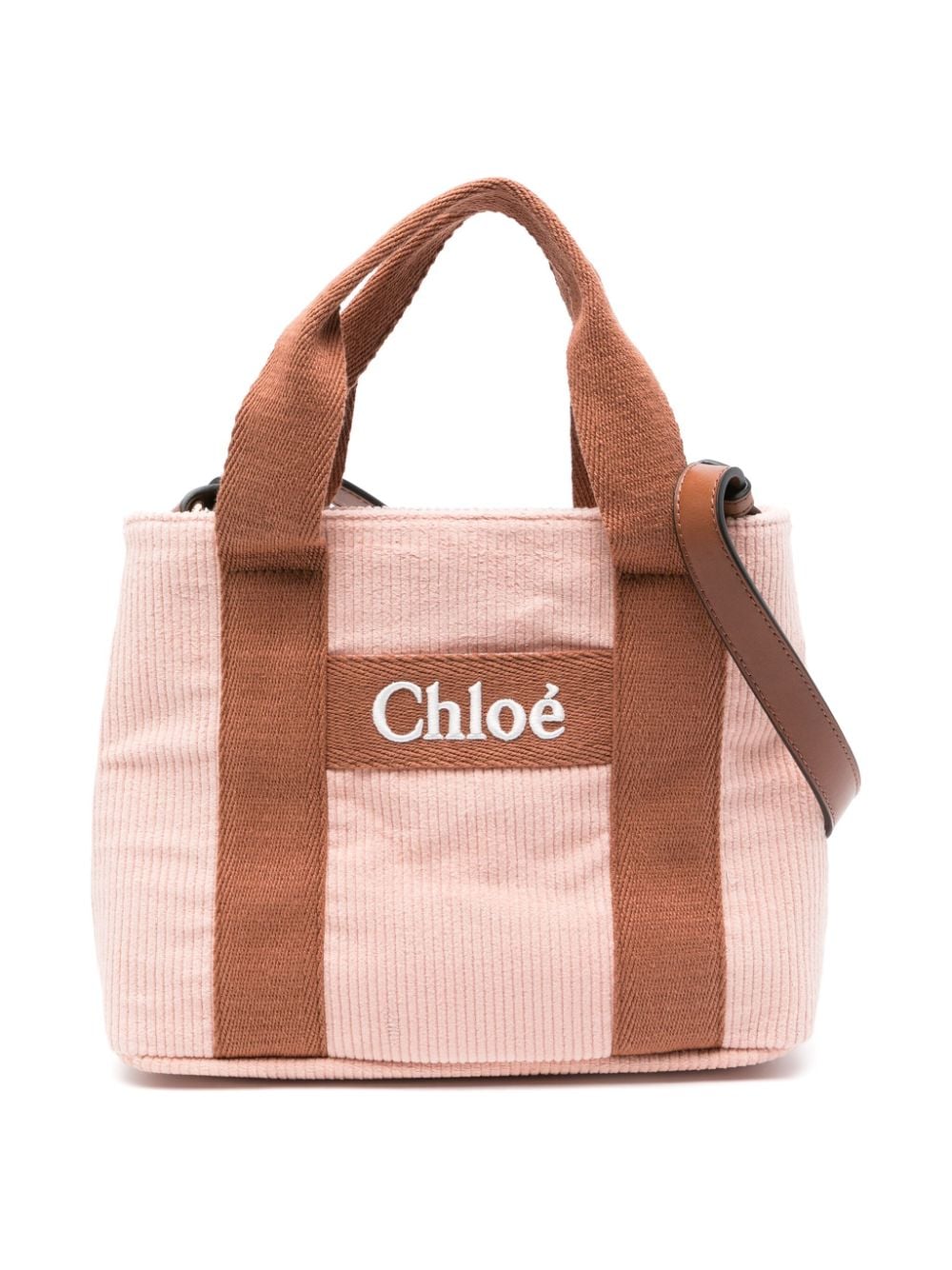 Pink ribbed bag with embroidery logo