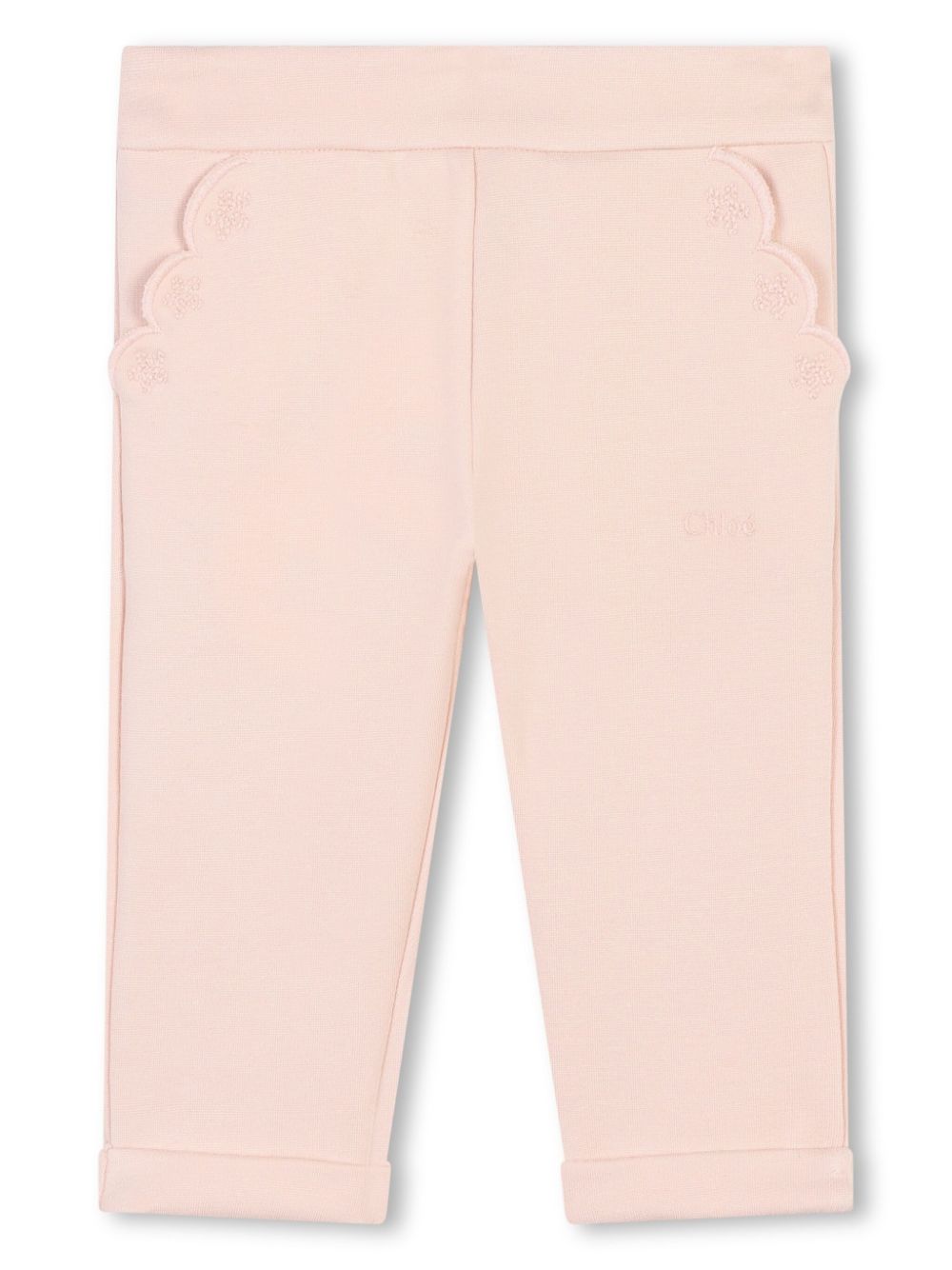 Baby girl pink trousers with scalloped pockets