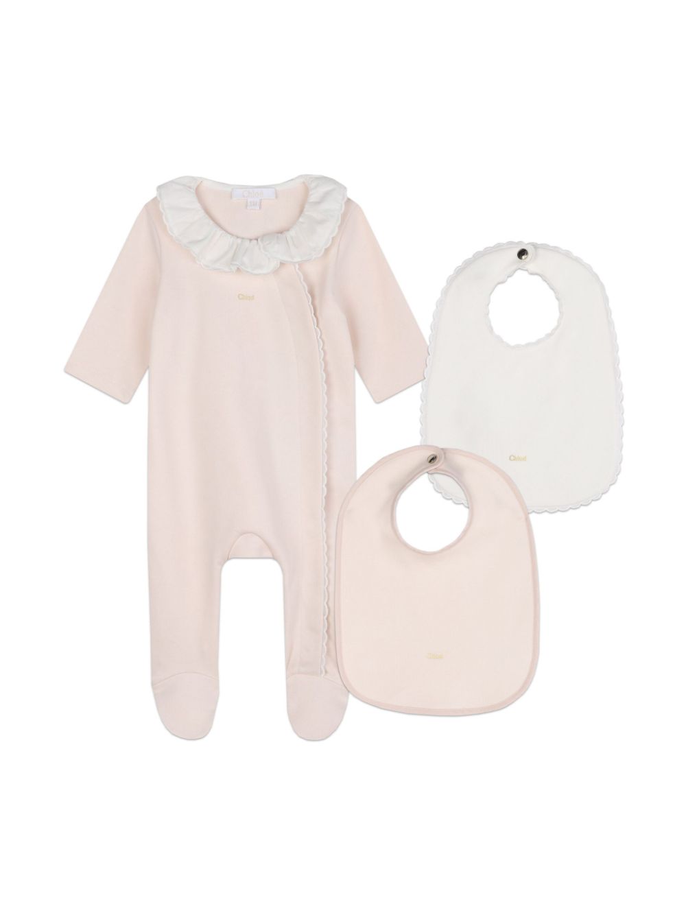 Pink romper and bib set (3pcs)