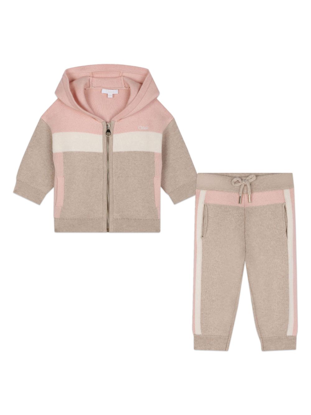 Completo rosa/beige in maglia neonata (2pz)