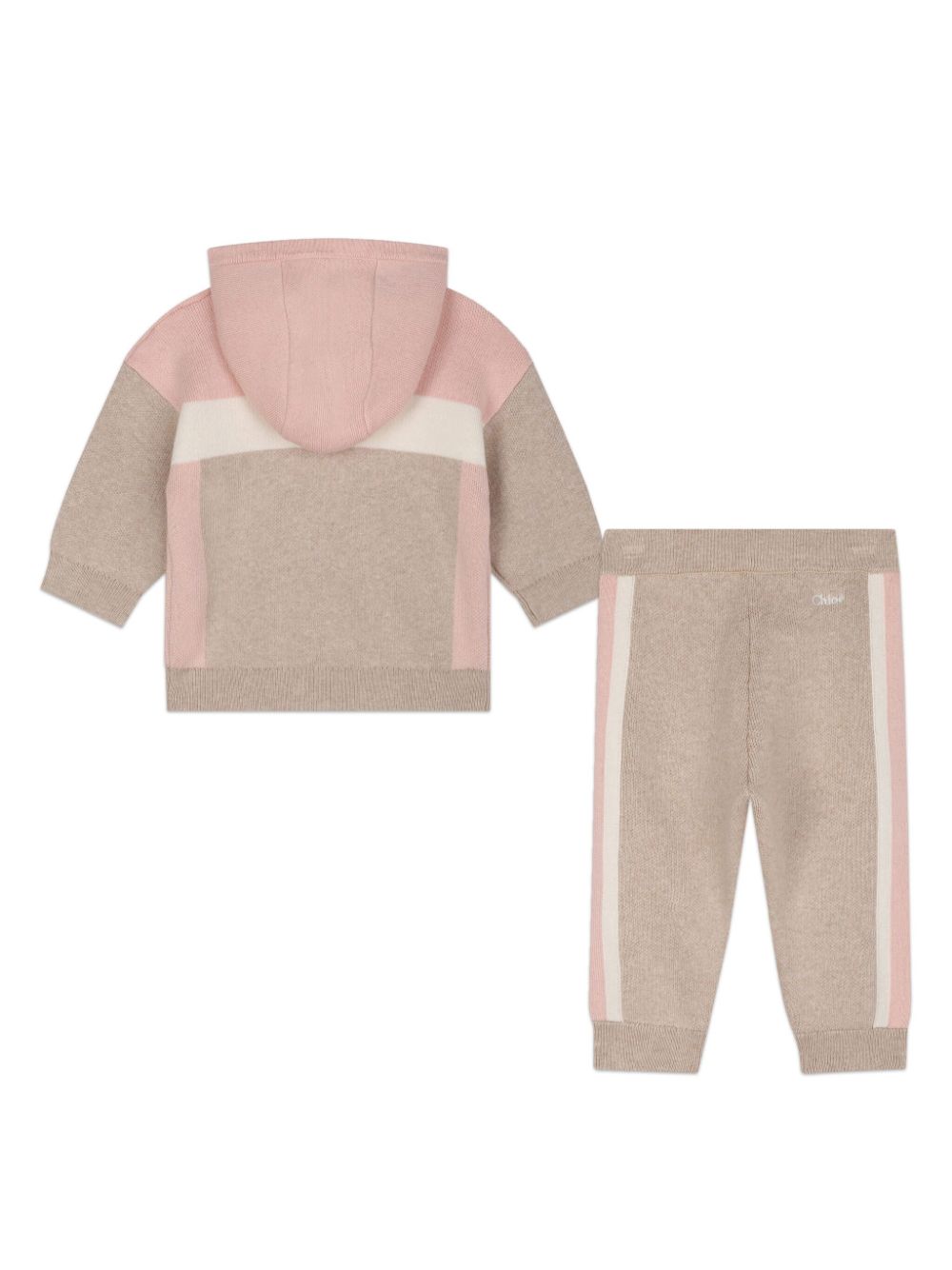 Completo rosa/beige in maglia neonata (2pz)