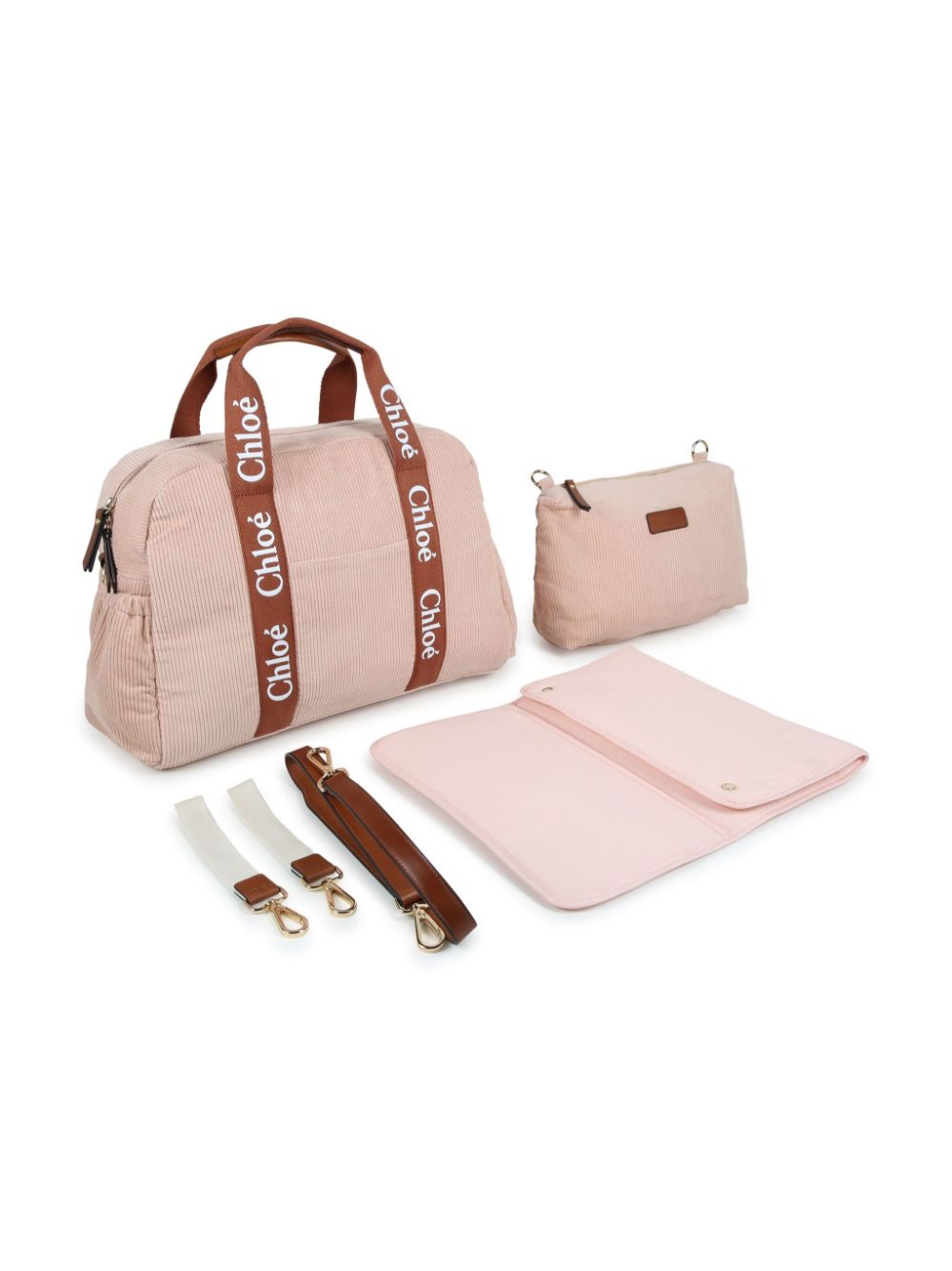 Pink Ribbed Mom Bag Logo Handles