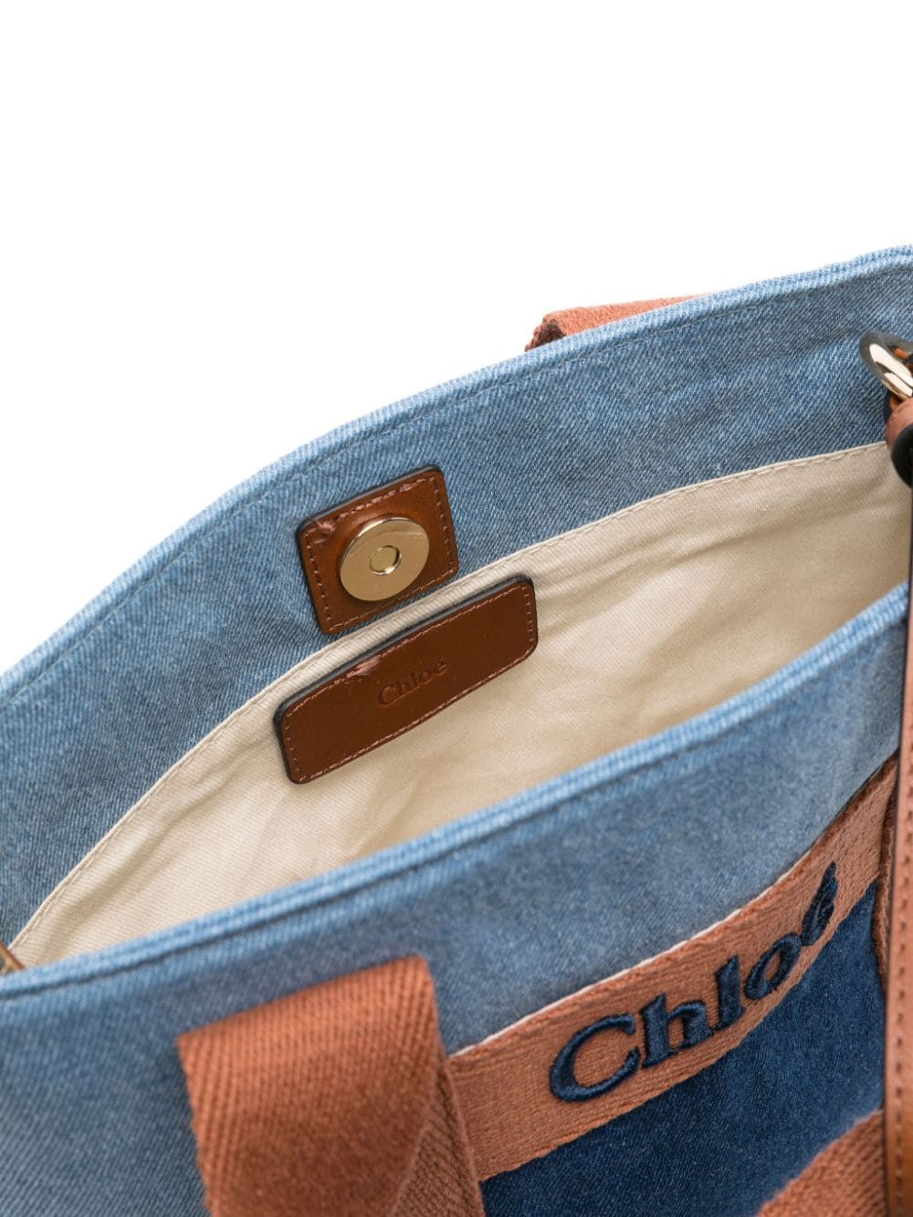 Borsa in denim logo ricamo