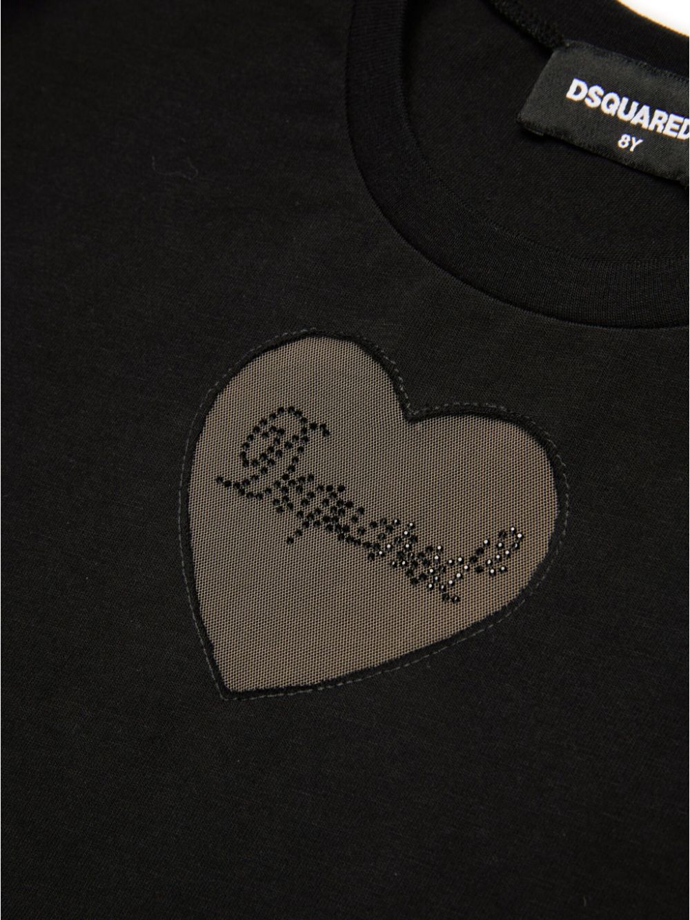 T-shirt nera logo strass heart