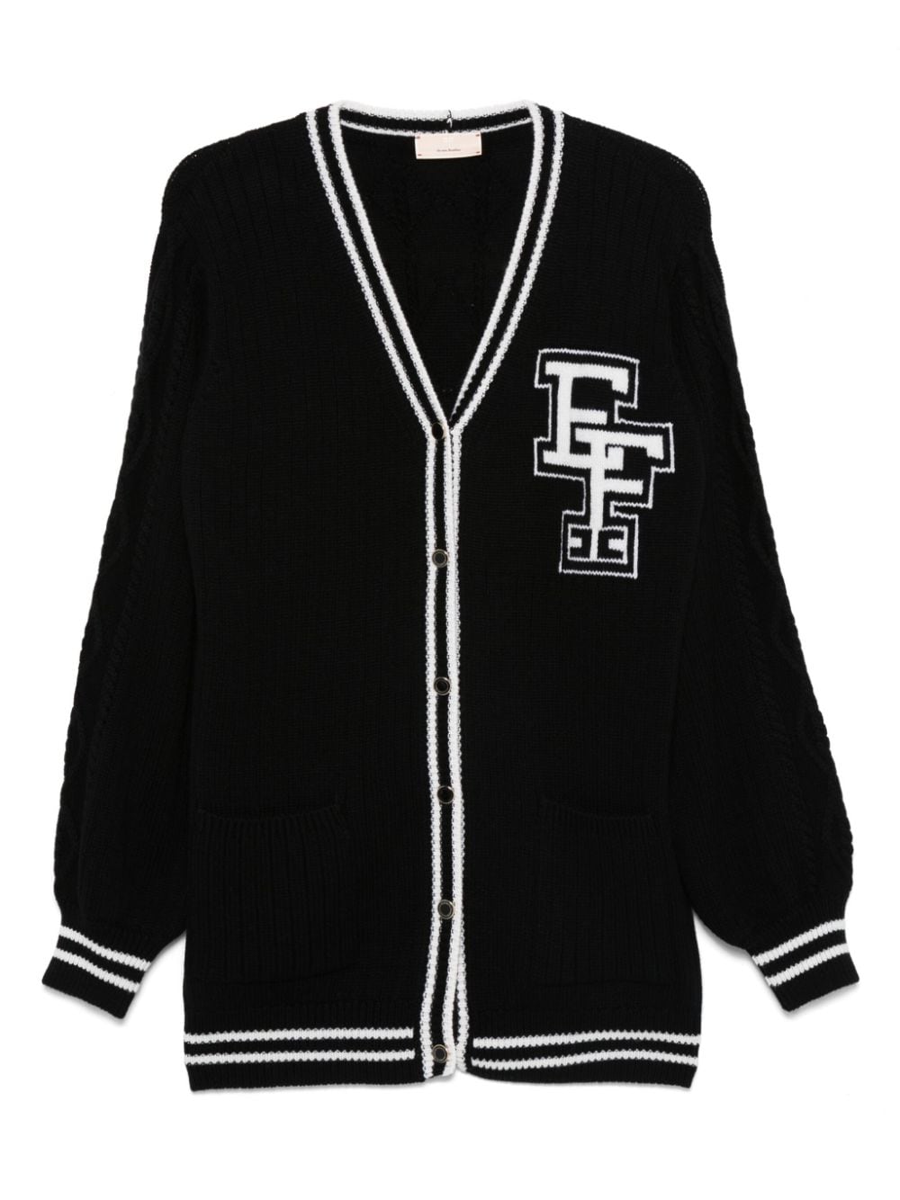 Cardigan stile college nero con logo ricamo