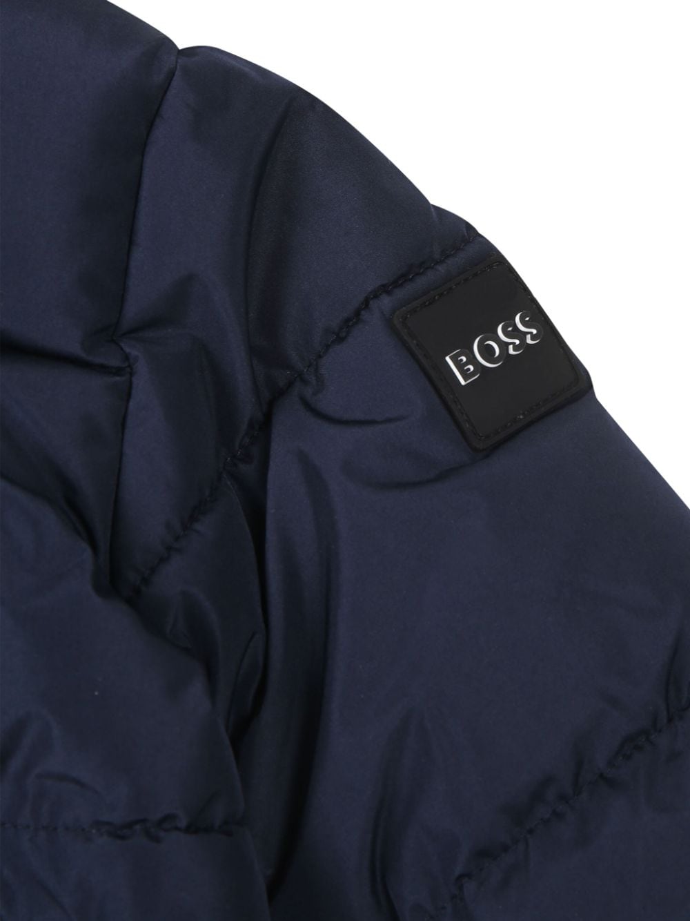 Blue padded jacket with logo sleeve for newborns