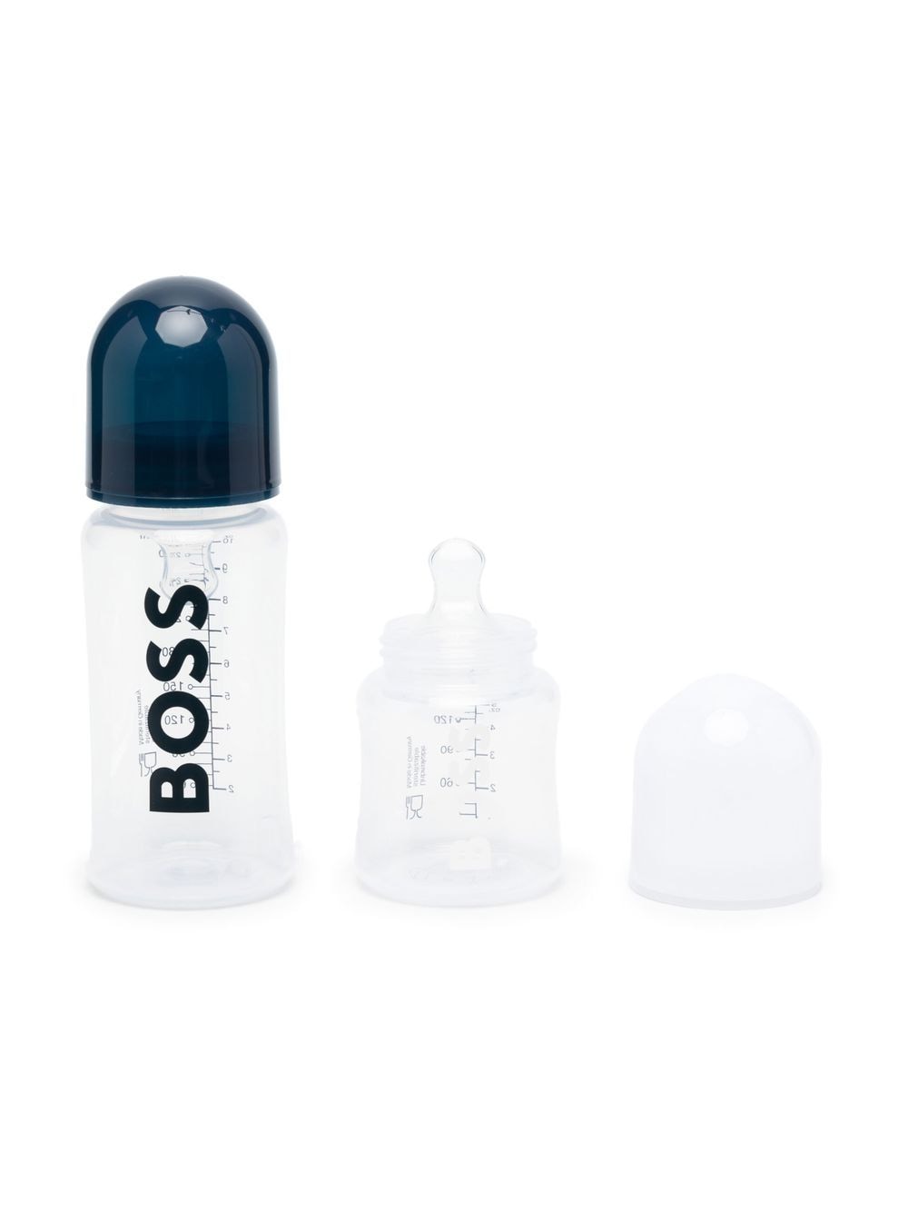 Blue baby bottle set with logo