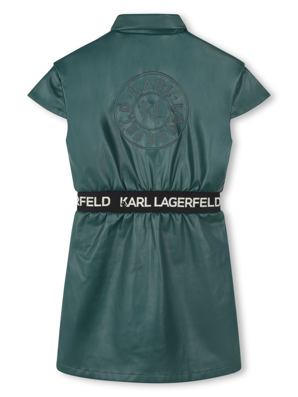 Petrol leather dress with logo band