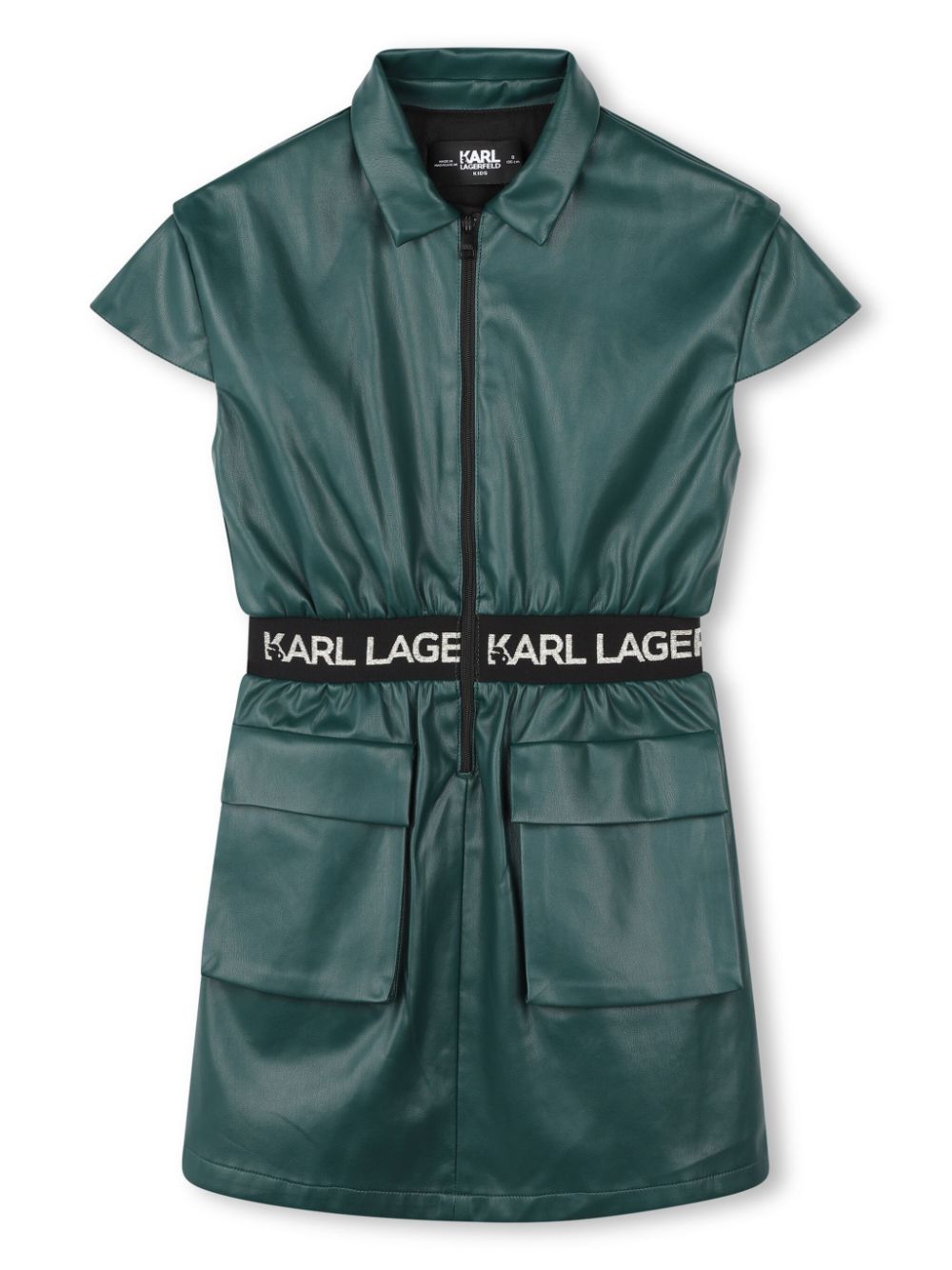 Petrol leather dress with logo band