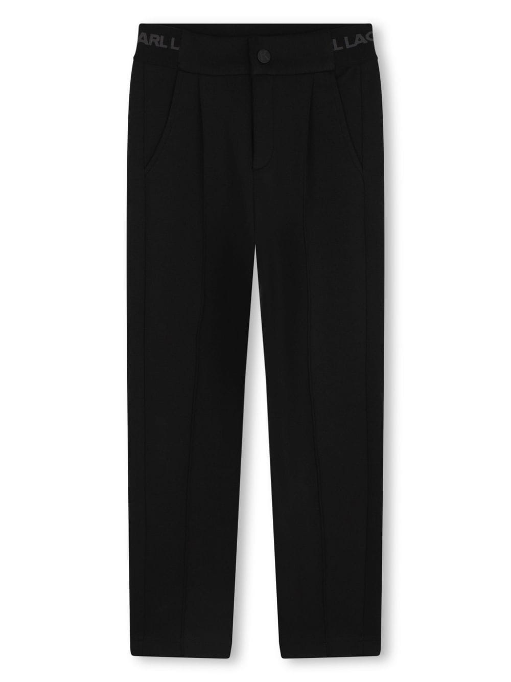 Black pleated trousers with logo waist