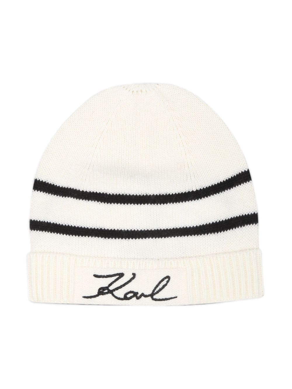 Cappello in maglia bianca logo firma lana