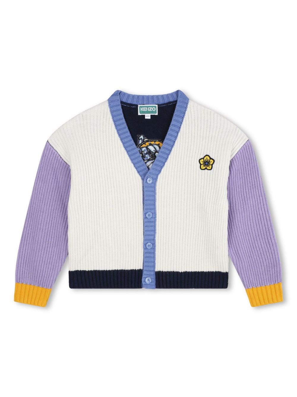 Cardigan color-block a costine misto lana