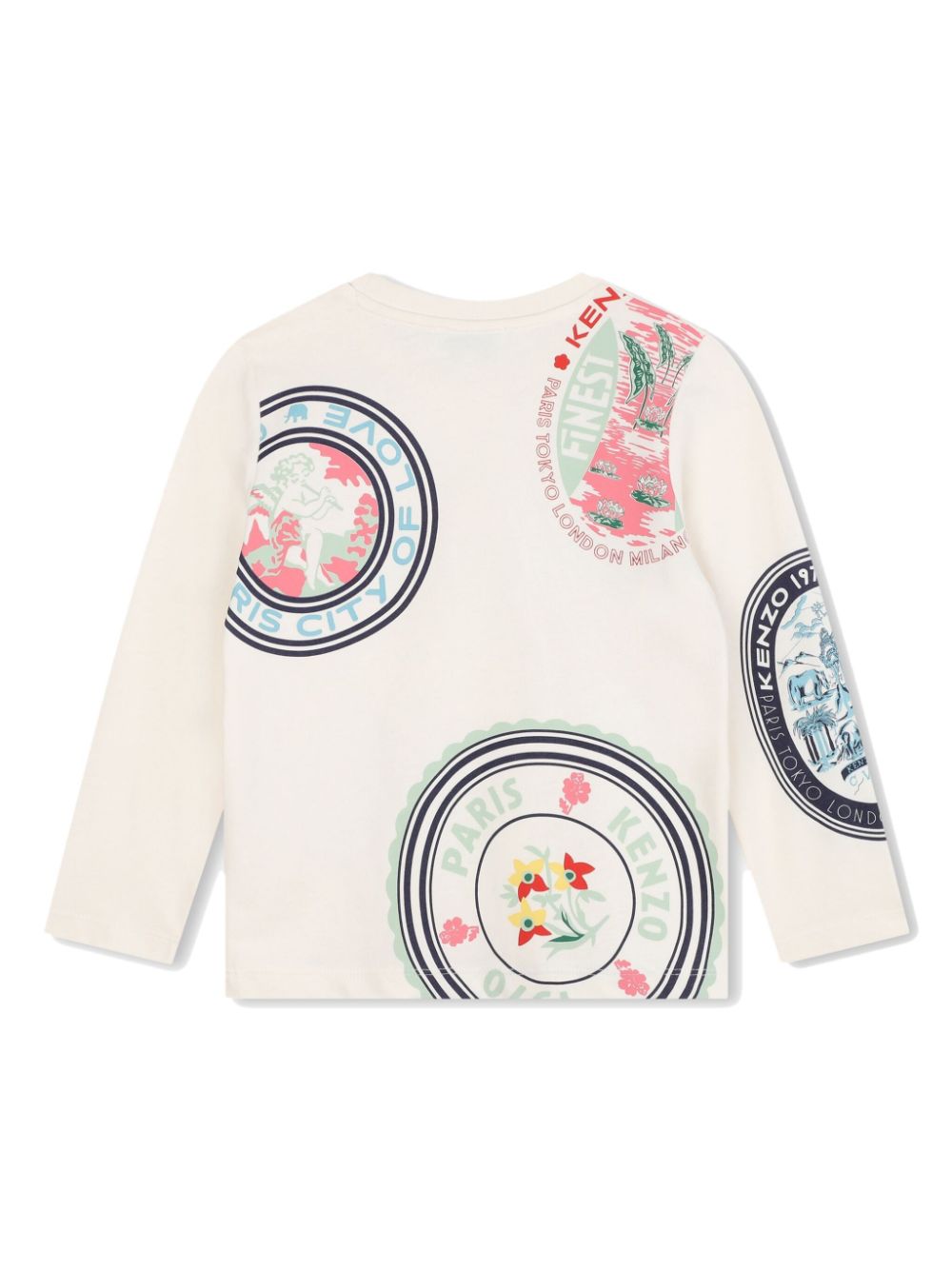 Ivory t-shirt with multicolor printed patches