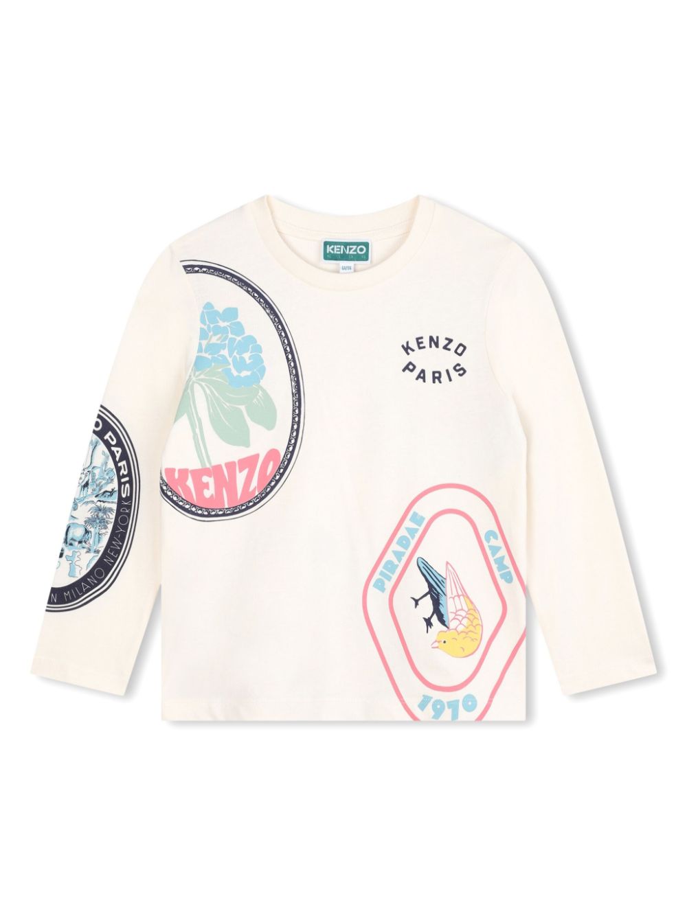 Ivory t-shirt with multicolor printed patches