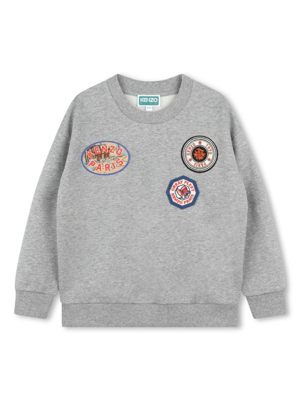 Grey sweatshirt with logo print patch