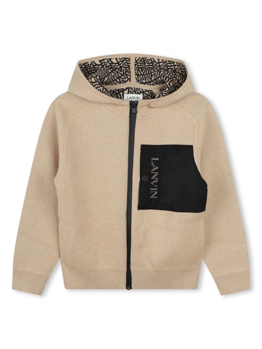 Beige knitted sweatshirt with logo pocket