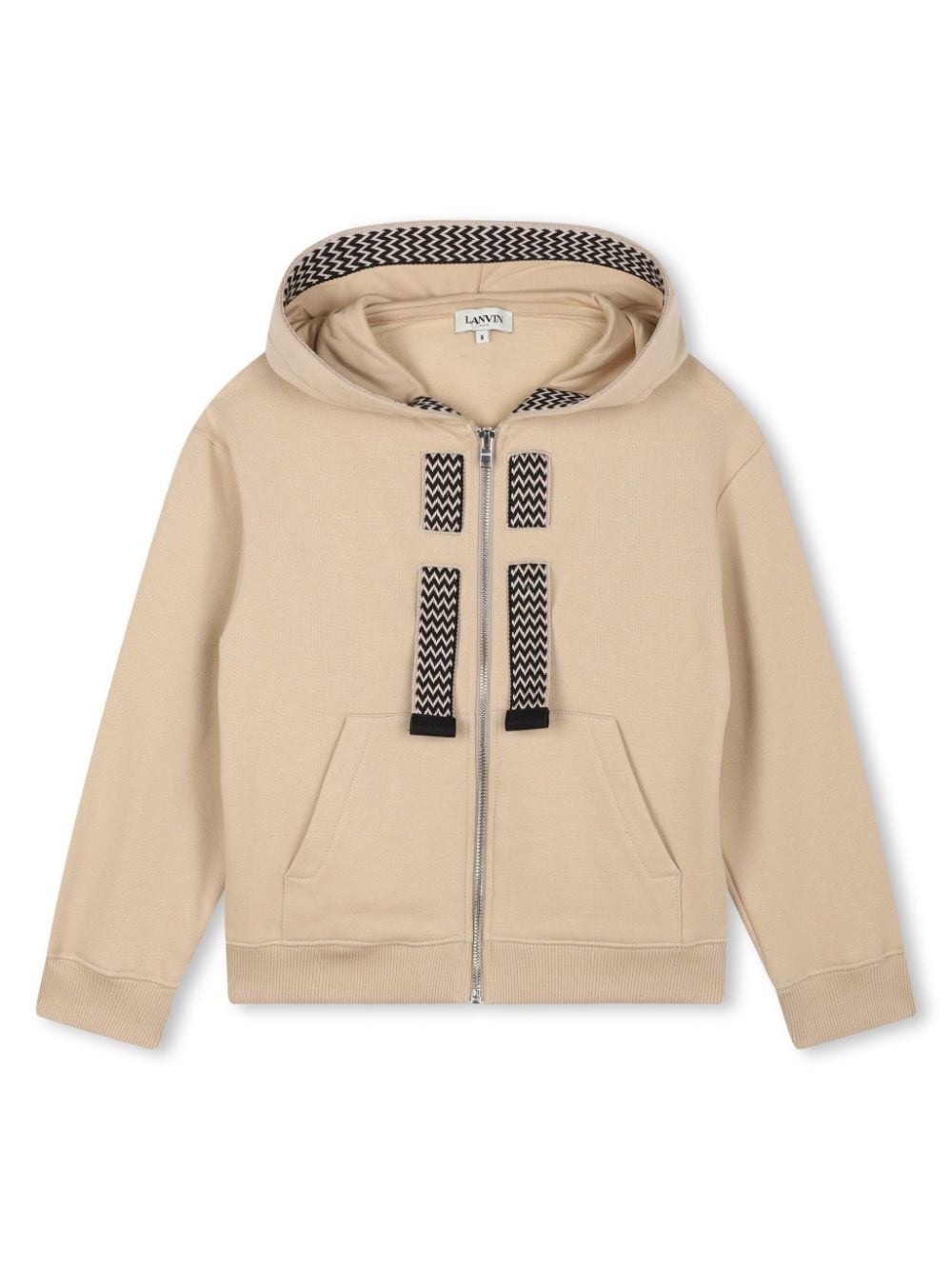 Beige Drawstring Sweatshirt with Crub Trim