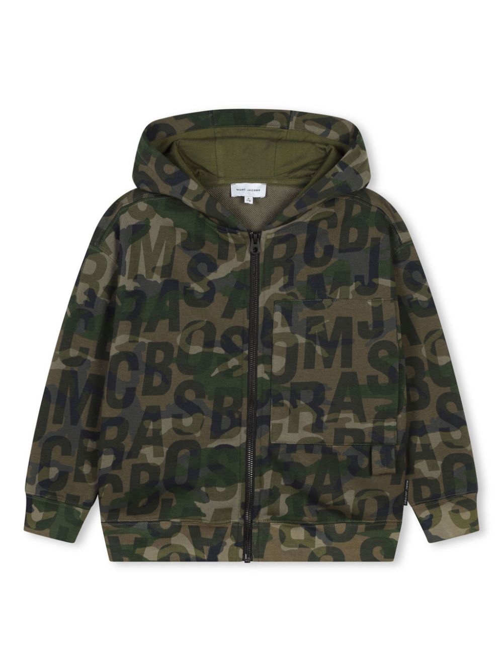 Military green sweatshirt with camouflage pattern