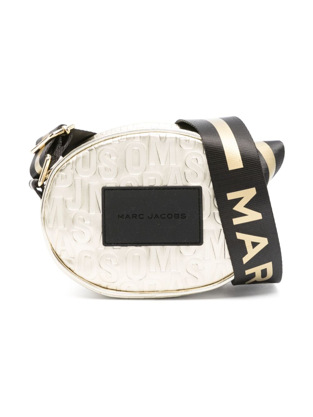 Gold round bag with all-over logo