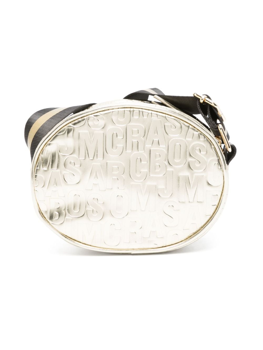 Gold round bag with all-over logo