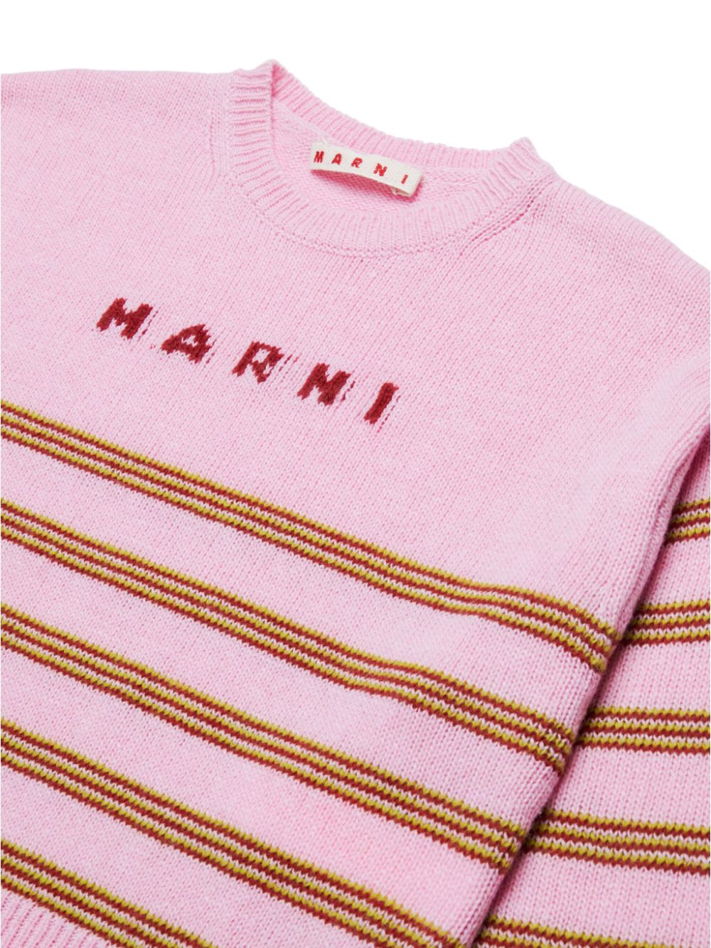 Pink sweater with horizontal stripes