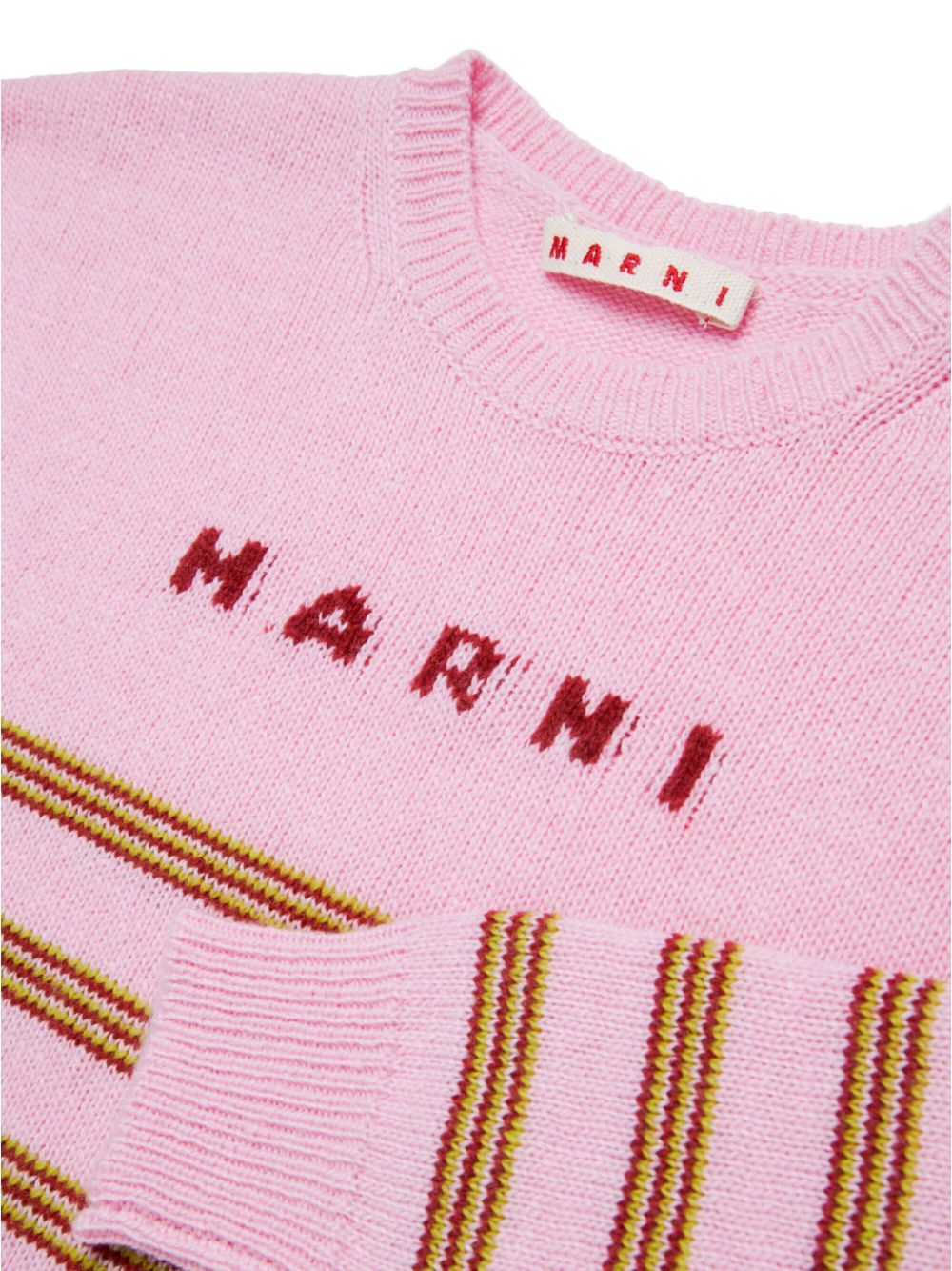 Pink sweater with horizontal stripes