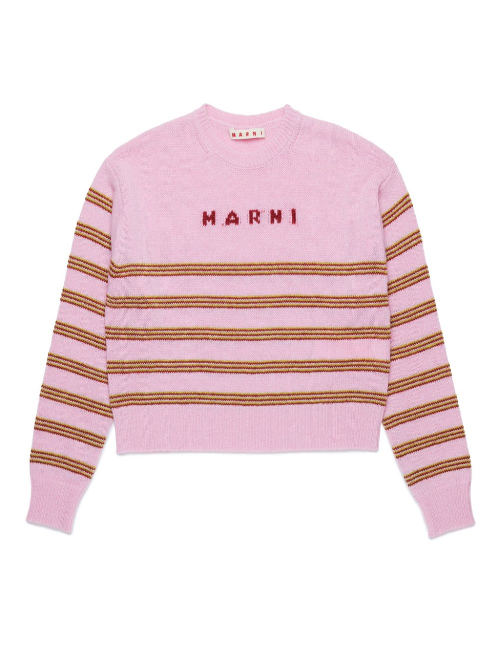 Pink sweater with horizontal stripes