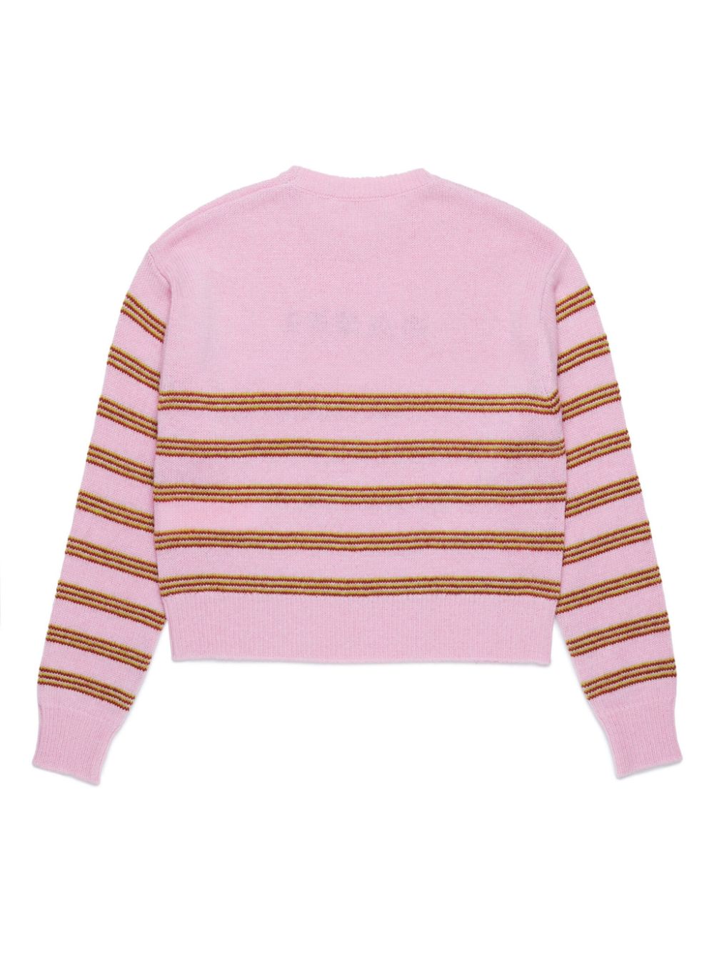 Pink sweater with horizontal stripes