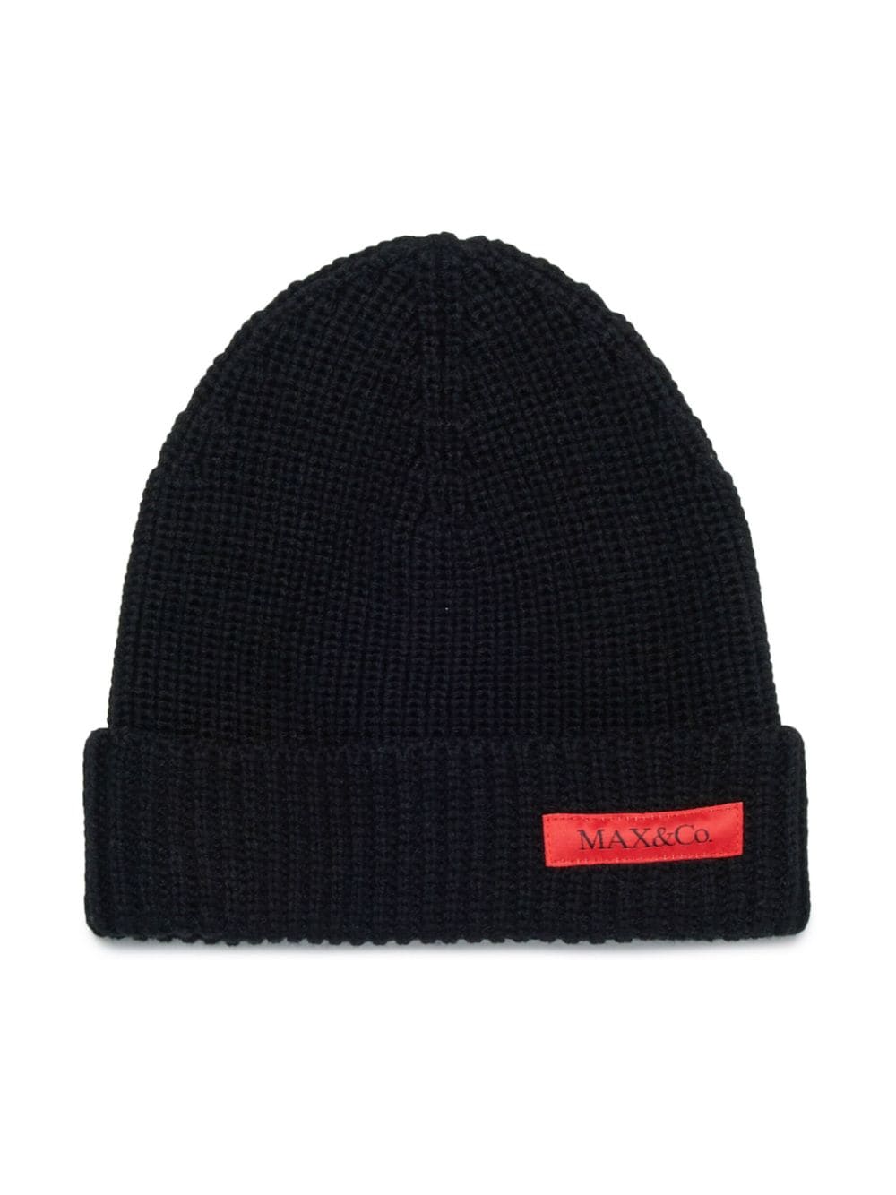 Cappello nero in maglia targhetta logo