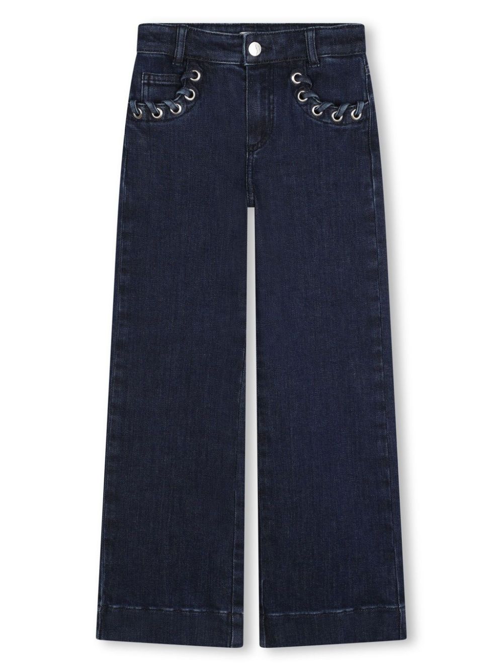 Jeans blu con occhielli