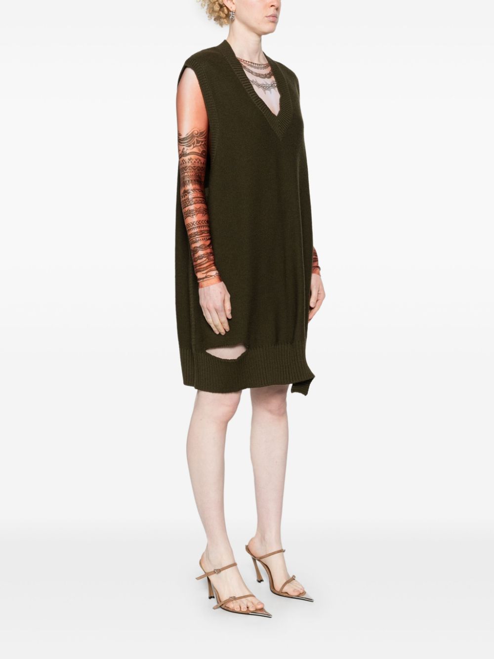 Brown cut-out knitted dress