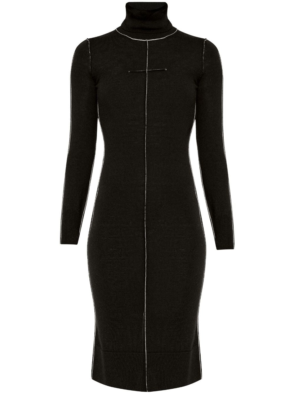 Black midi dress with contrast stitching