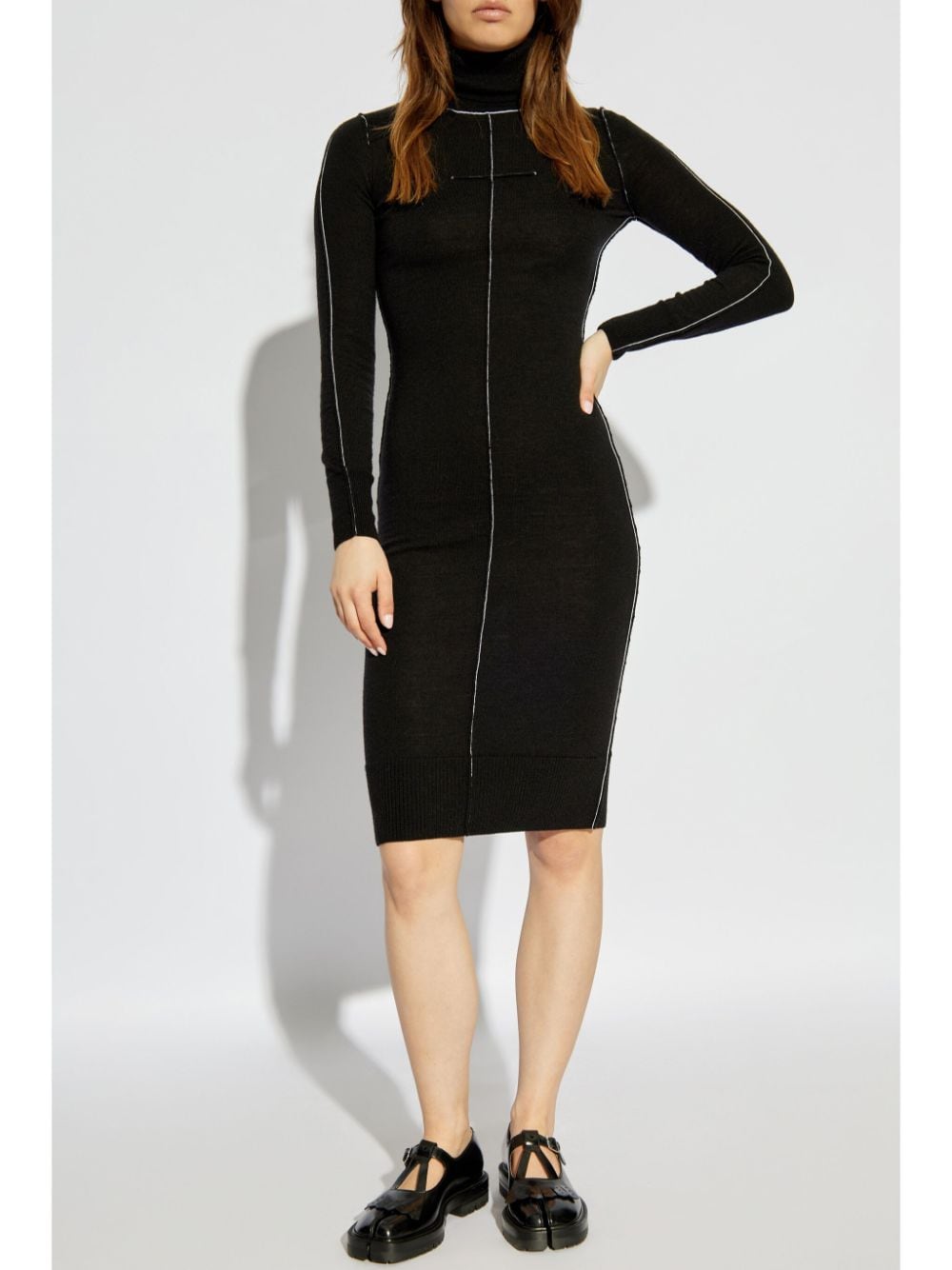 Black midi dress with contrast stitching