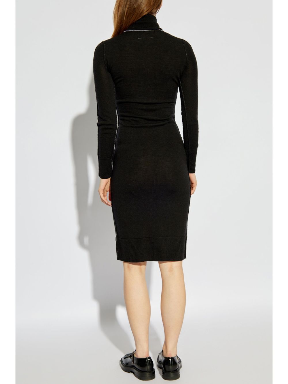 Black midi dress with contrast stitching