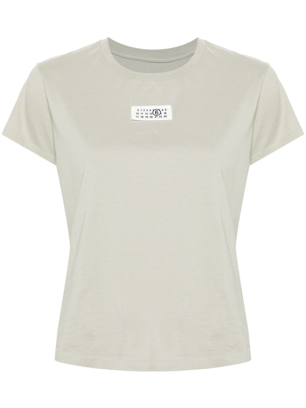 Sage green t-shirt with number logo label