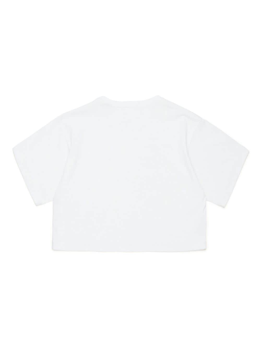 White crop t-shirt with number logo