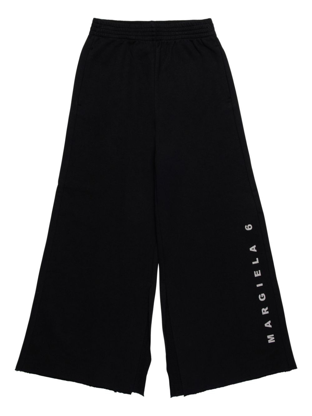 Black wide leg trousers with vertical logo